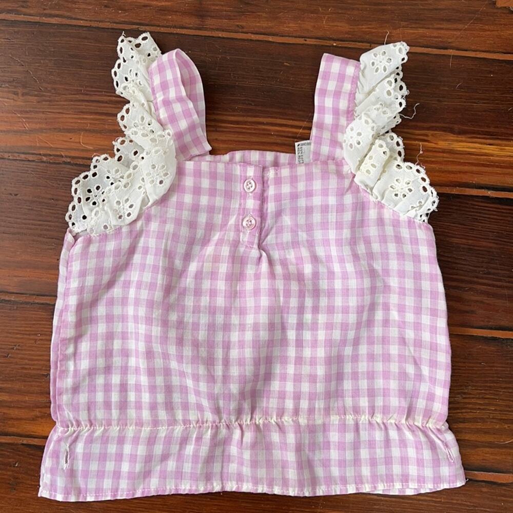 Vintage French Toast gingham swan embroidered sleeve less tank top - Picture 5 of 6